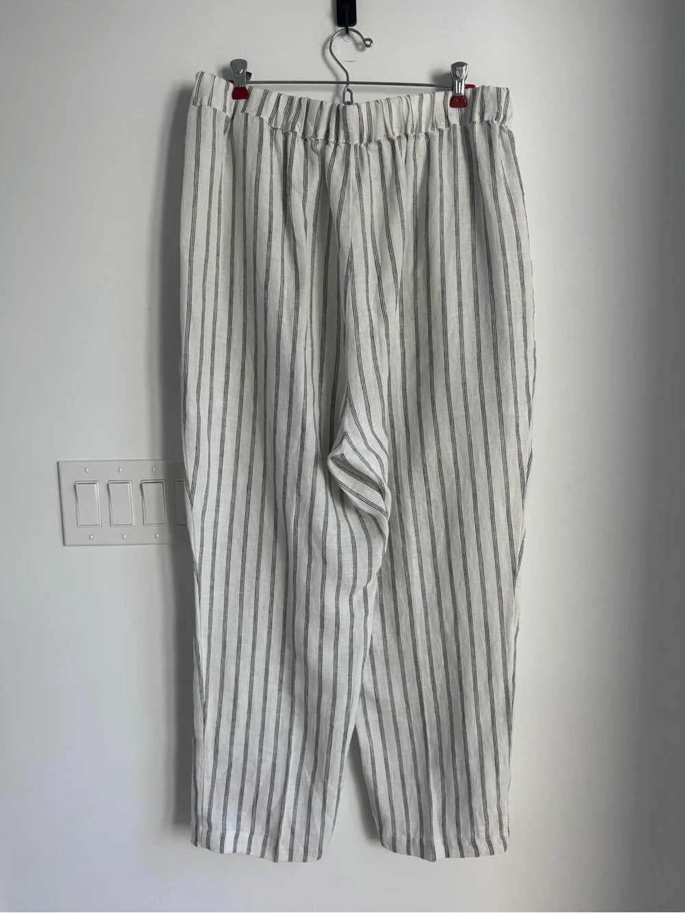 Quince Oatmeal Black Stripe 100% European Linen Tapered Ankle Pants Sz XL